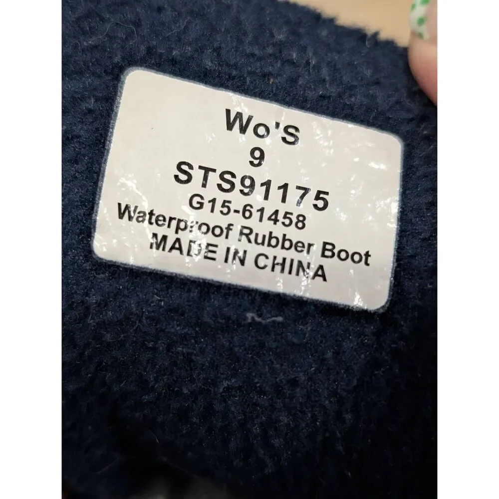 Sperry Duck Boots Women’s 9 Brown Leather & Navy Rubber Waterproof Rain Boots EU